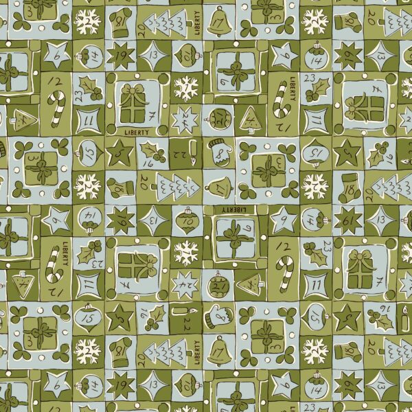 Liberty Fabrics "Jolly Countdown " in GrĂĽn 100%Baumwolle ab 10cm