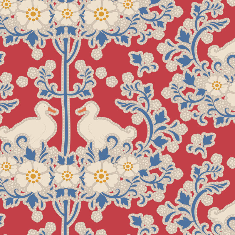 Tilda Fabrics "Duck Nest" Red aus der Serie Jubilee, 100%Baumwolle ab 10cm