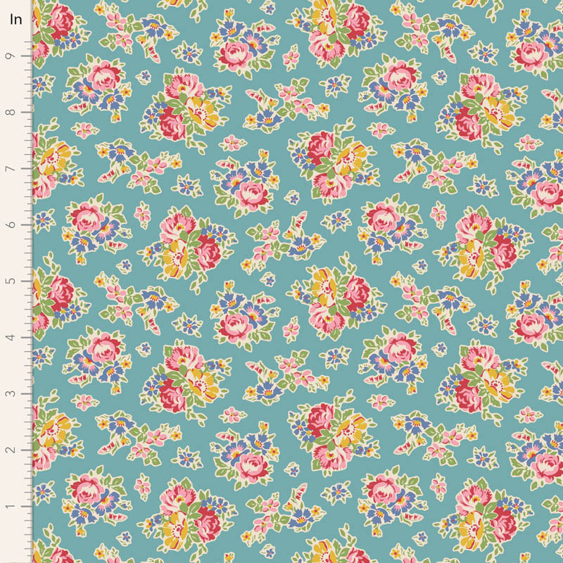 Tilda Stoffpaket "Jubilee" in Teal - 5 verschiedene Designs - 100%Baumwolle