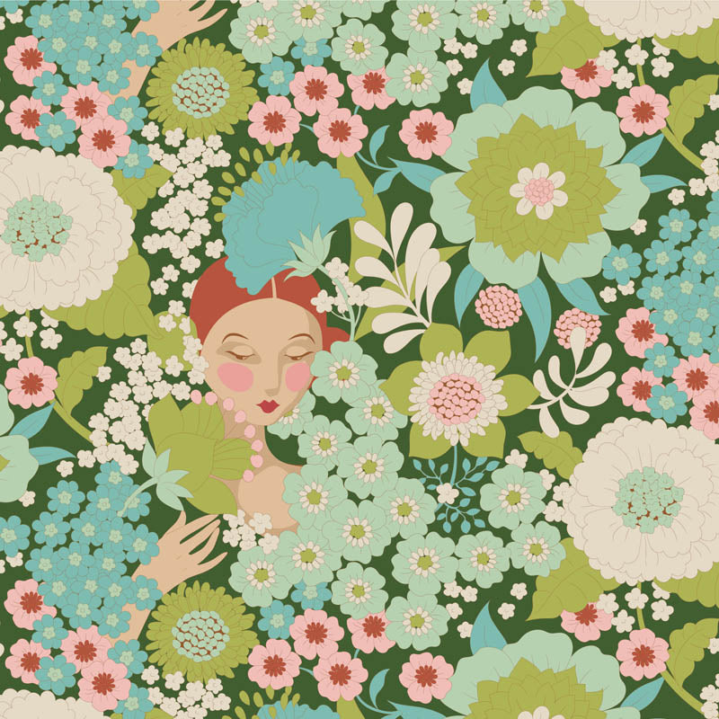 Tilda Stoffpaket "Wallflower" in Green - 5 verschiedene Designs - 100%Baumwolle