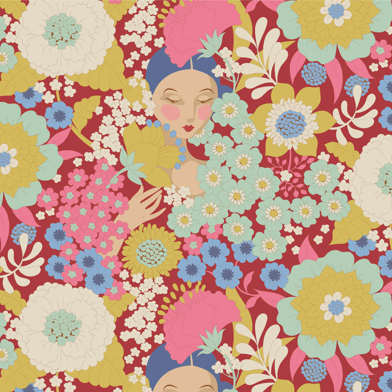 Tilda Stoffpaket "Wallflower" in RED - 5 verschiedene Designs - 100%Baumwolle