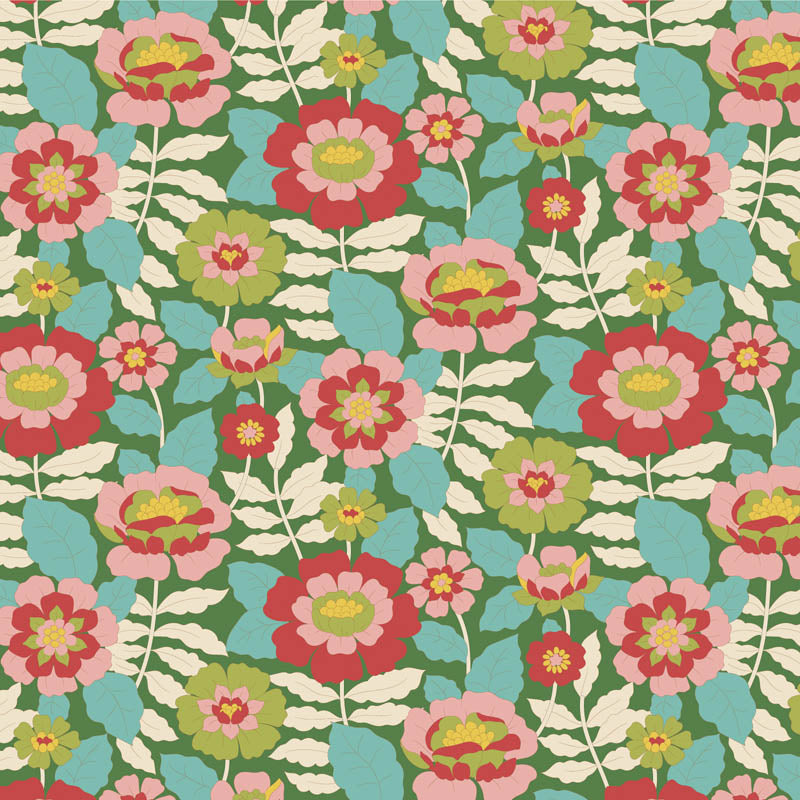Tilda Stoffpaket "Wallflower" in Green - 5 verschiedene Designs - 100%Baumwolle