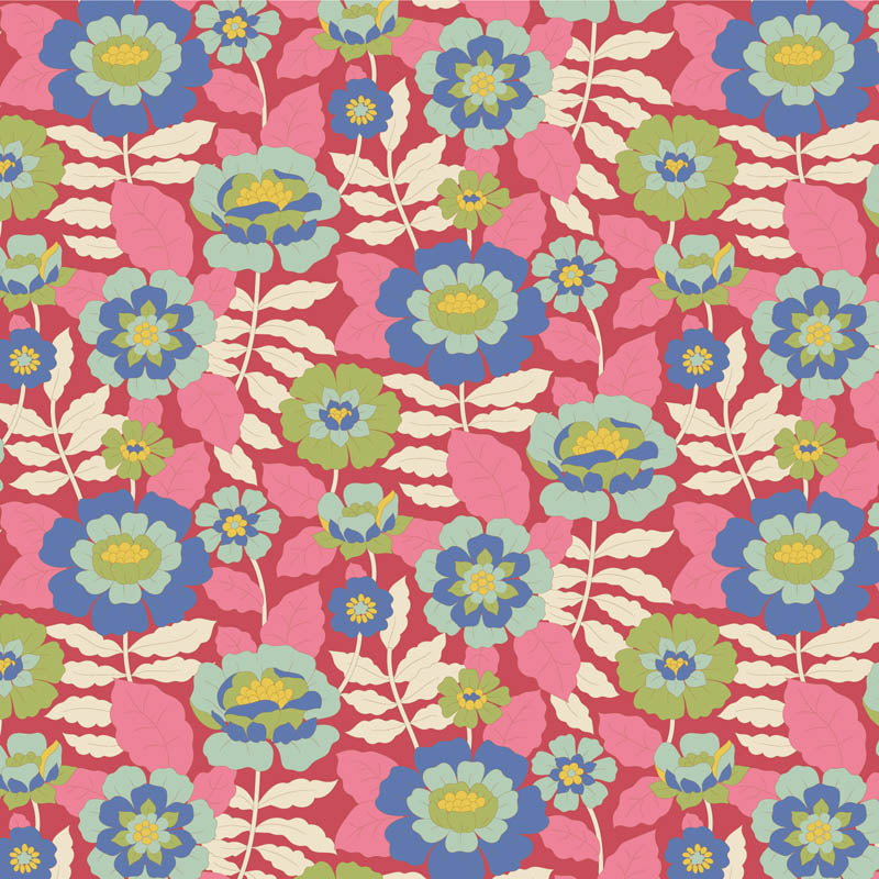 Tilda Stoffpaket "Wallflower" in RED - 5 verschiedene Designs - 100%Baumwolle