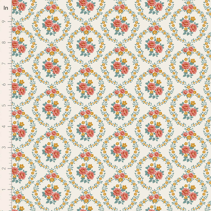 Tilda Stoffpaket "Village Life" Teal/Cream  5 verschiedene Designs  100%Baumwolle