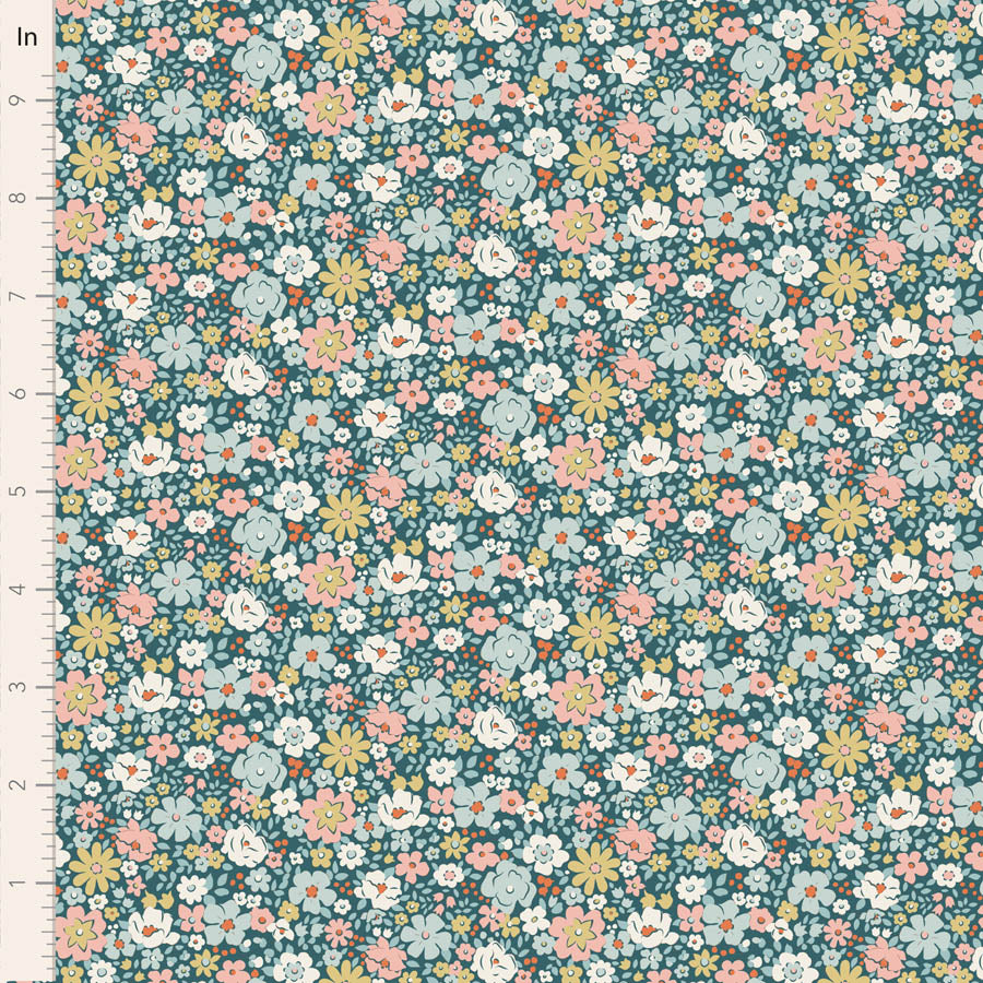 Tilda Stoffpaket "Village Life" Teal/Cream  5 verschiedene Designs  100%Baumwolle