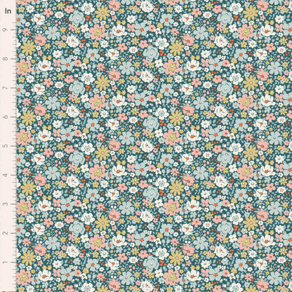 Tilda Stoffpaket "Village Life" Teal/Cream  5 verschiedene Designs  100%Baumwolle