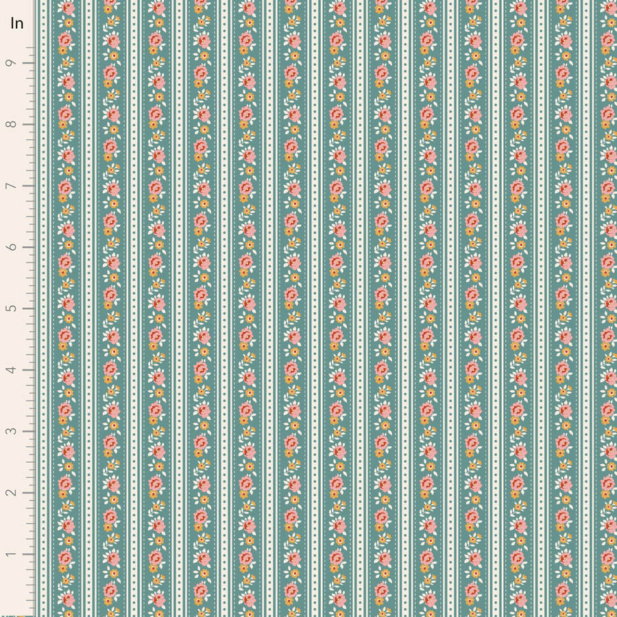 Tilda Stoffpaket "Village Life" Teal/Cream  5 verschiedene Designs  100%Baumwolle