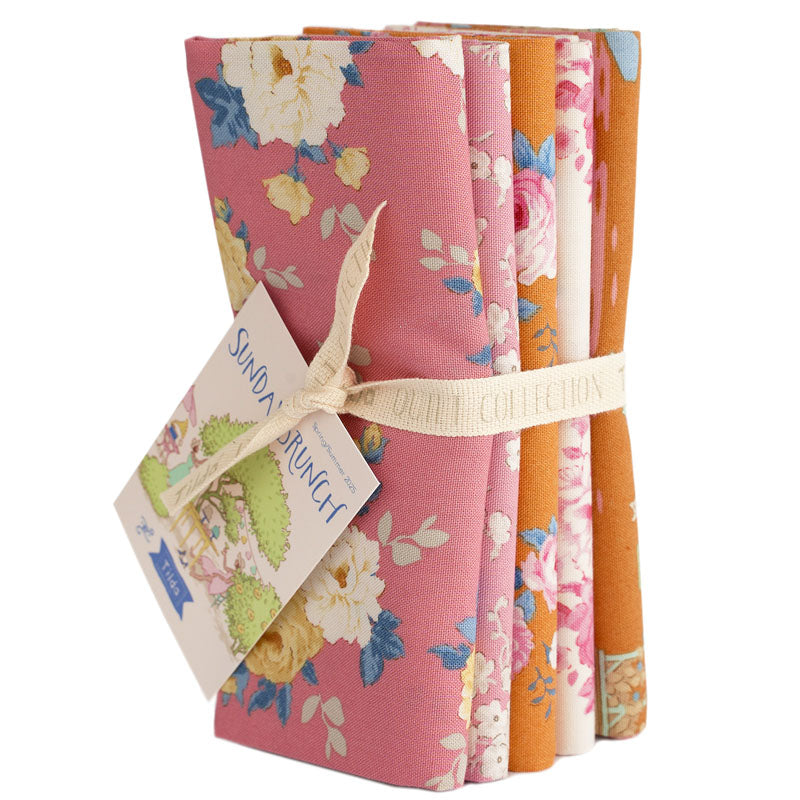 Tilda Stoffpaket "Sunday Brunch" Pink/Ginger - 5 verschiedene Designs  100%Baumwolle