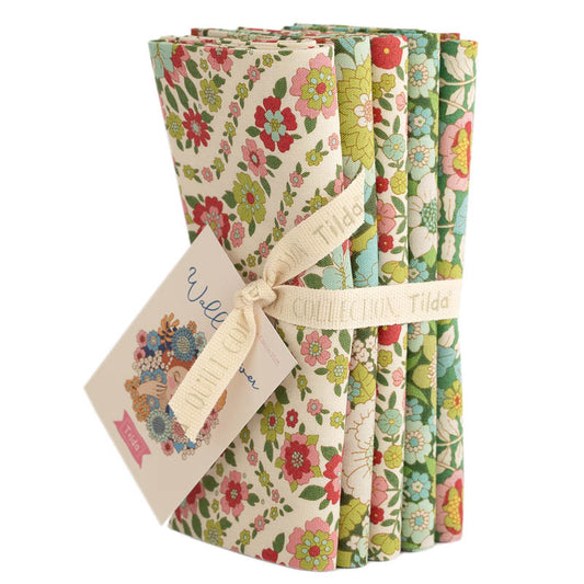 Tilda Stoffpaket "Wallflower" in Green - 5 verschiedene Designs - 100%Baumwolle
