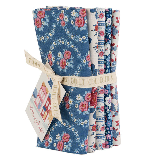 Tilda Stoffpaket "Village Life" in Blue  5 verschiedene Designs  100%Baumwolle