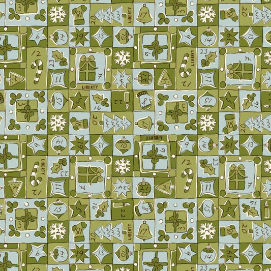Liberty Fabrics "Jolly Countdown " in Grün 100%Baumwolle ab 10cm