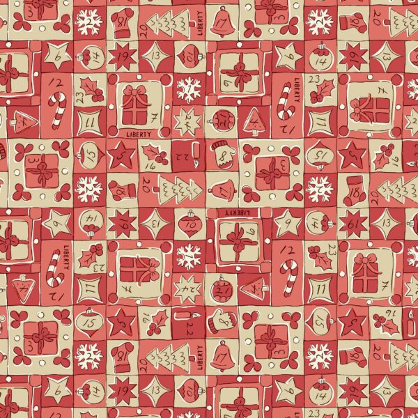 Liberty Fabrics "Jolly Countdown " in Rot 100%Baumwolle ab 10cm