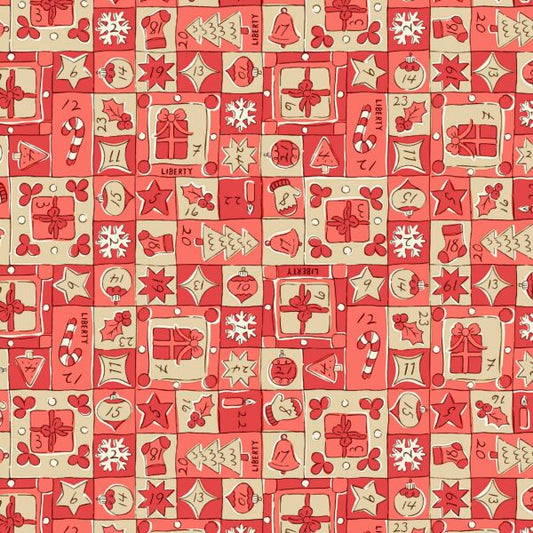 Liberty Fabrics "Jolly Countdown " in Rot 100%Baumwolle ab 10cm
